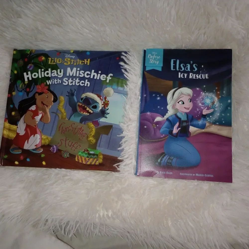📚Disney Kid's Holiday Books - Elsa's Icy Rescue & Holiday Mischief w/Stitch